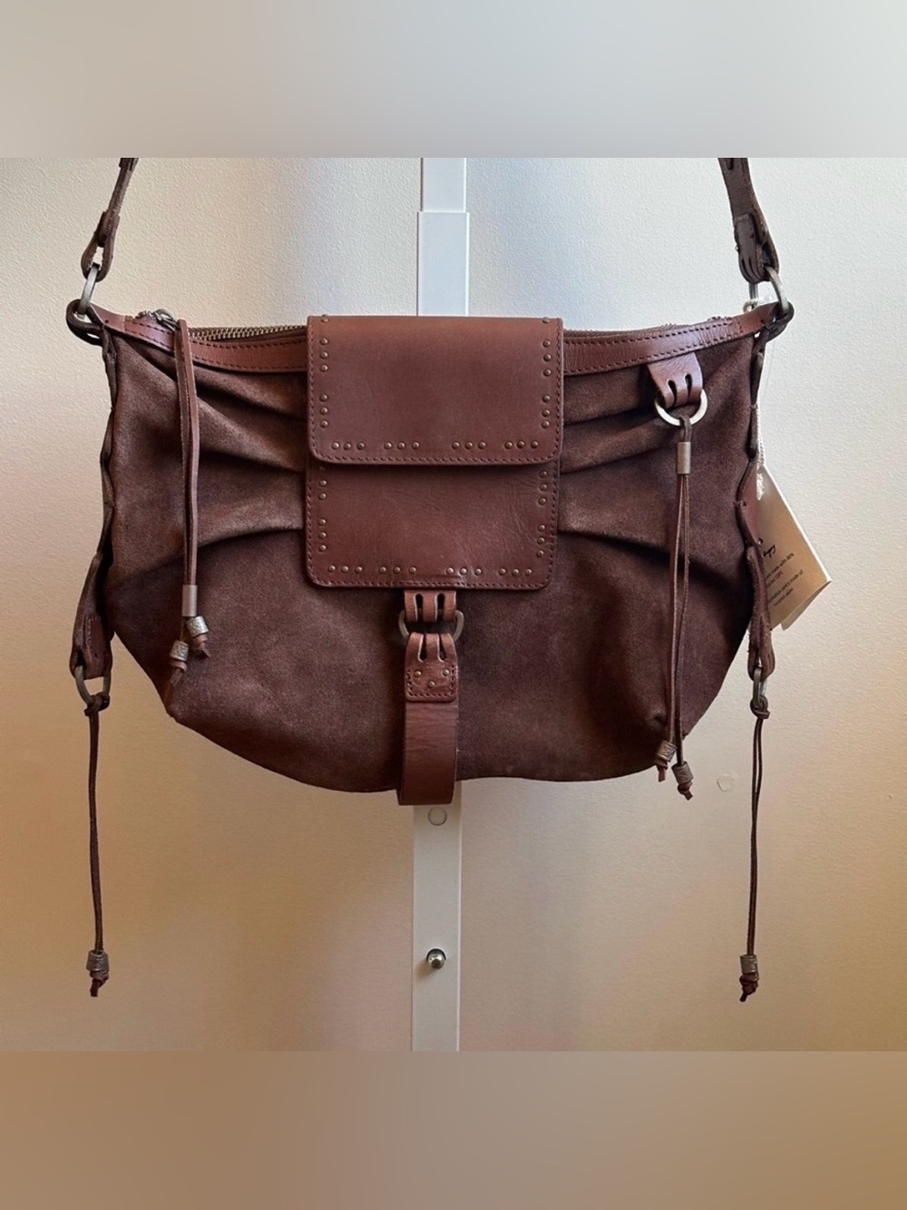 We The Free Silvie Studded Sling Bag Cognac Brown Suede